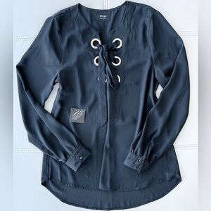 NWT! Nasty Gal Black Poets-Style Long Sleeve Blouse w/ Corset Lace Up Size Small